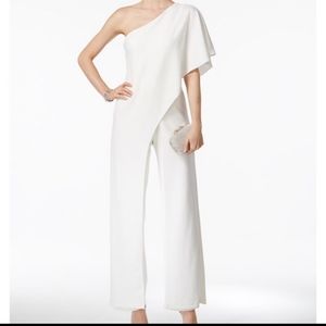 Adrianna Papell White One Shoulder Jumpsuit